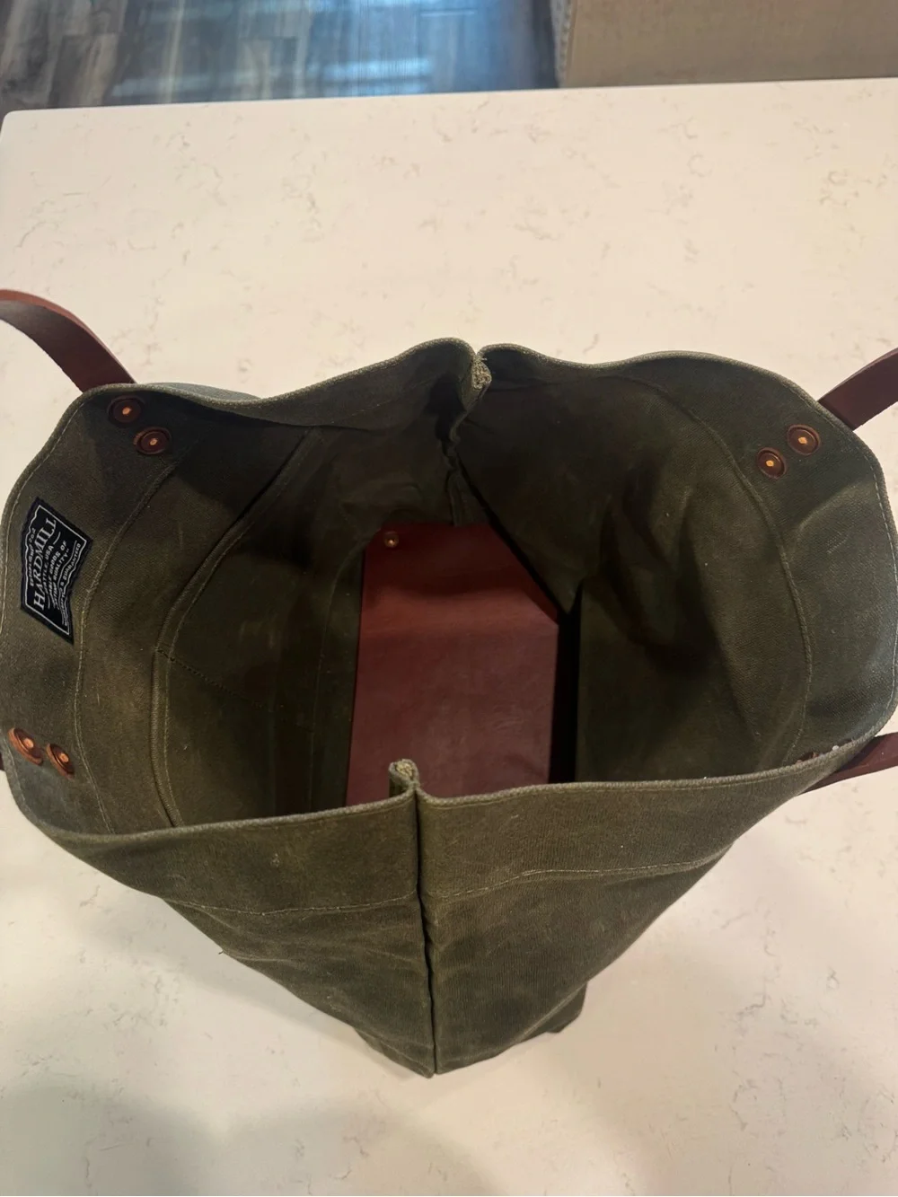 Hardmill Olive Green Waxed Canvas Duffel Tote with Brown Leather Handles